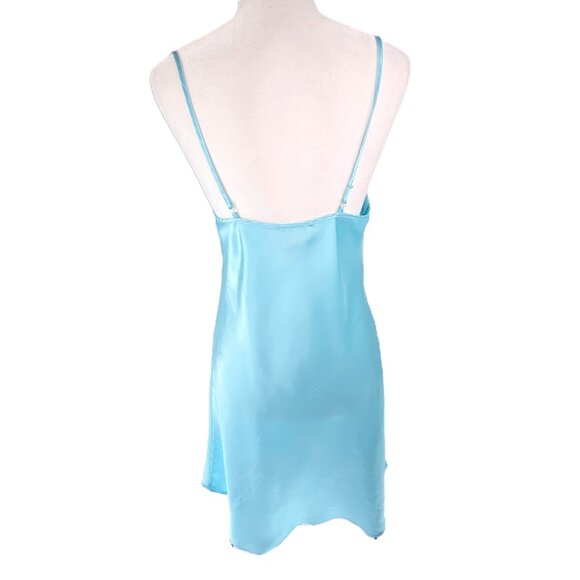 Vintage Y2K Sophia Delicates Chemise Pastel TEal Fairy Slip Dress Lace Satin - Picture 5 of 6